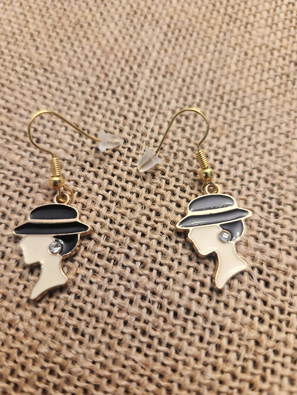 Source Unknown Black and Cream Lady Silhouette Drop Earrings